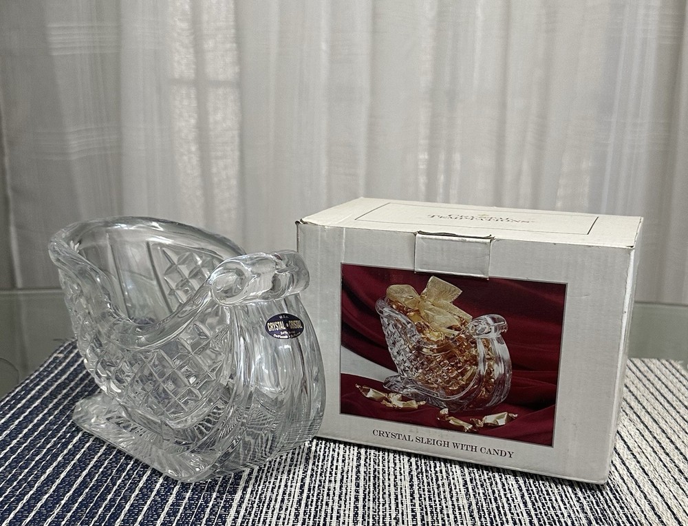 Premium 7in Crystal Sleigh Candy Dish with 24% Lead, Handcrafted in USA