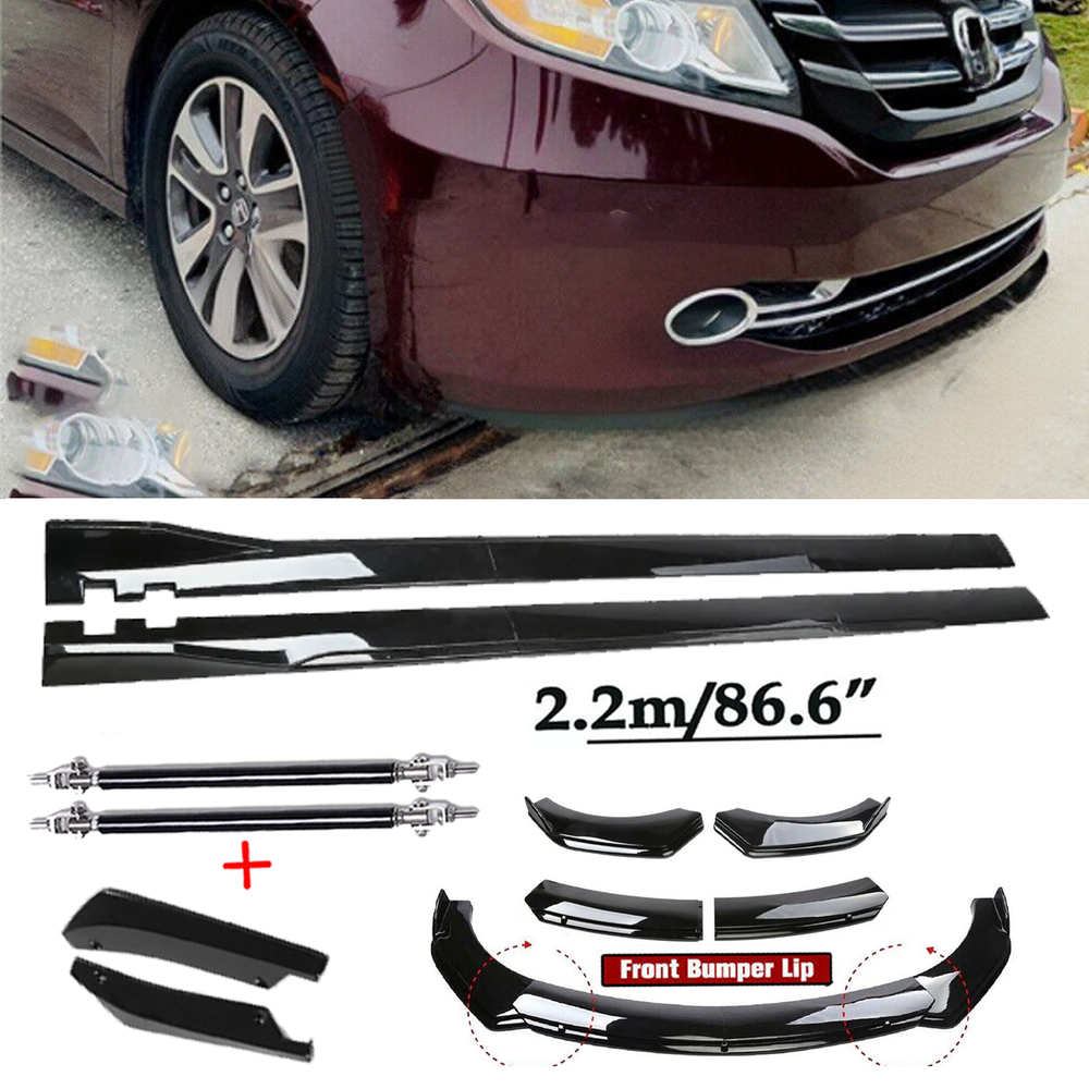 For 11-17 Honda Odyssey Front Bumper Spoiler Body Kit /Side Skirt Glossy Bl