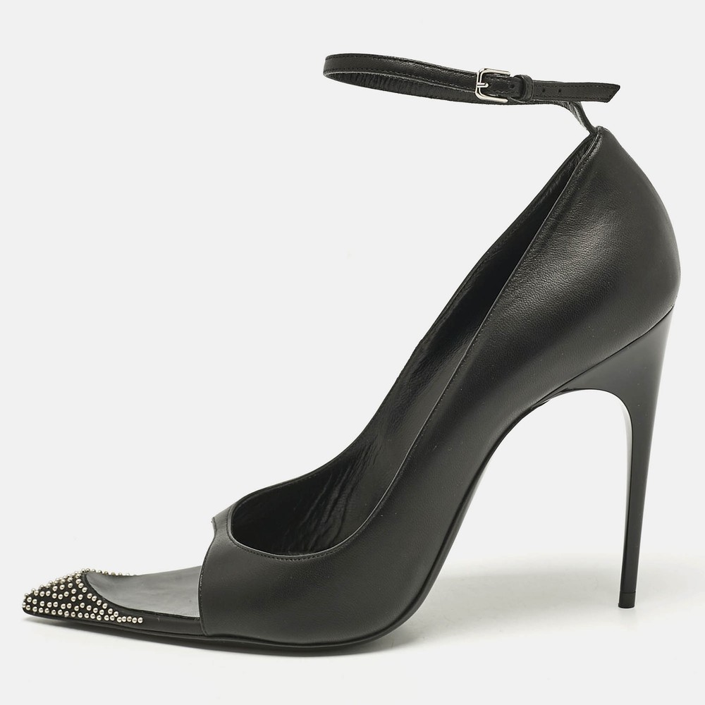 Saint Laurent Black Leather Palace Open-Toe Heels Size 40 EU