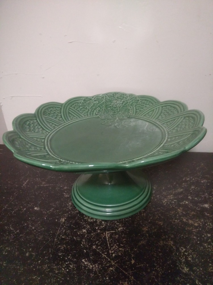 Beautiful Vintage Green Ceramic Cake Stand Made In Italy