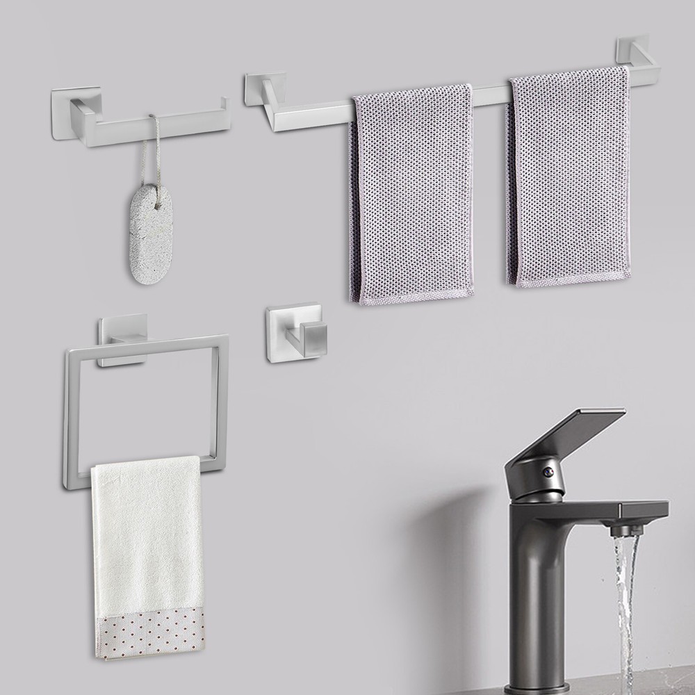4 Piece Towel Bar Set Bath Accessories Bathroom Hardware Set - Stainless Steel