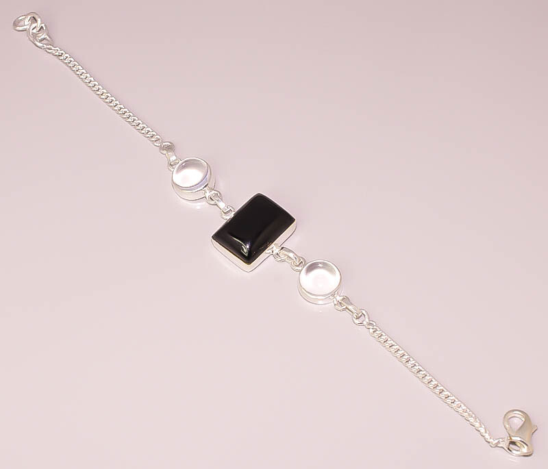 Black Onyx White Opal Women Jewelry 925 STERLING SILVER PLATED BRACELET