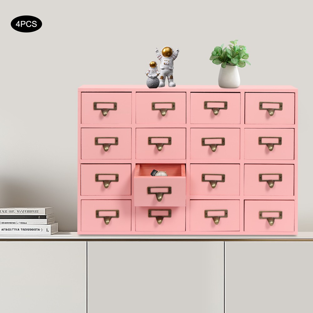 Vintage Pink 4-Piece 64-Drawer Storage Cabinet Organizer Box