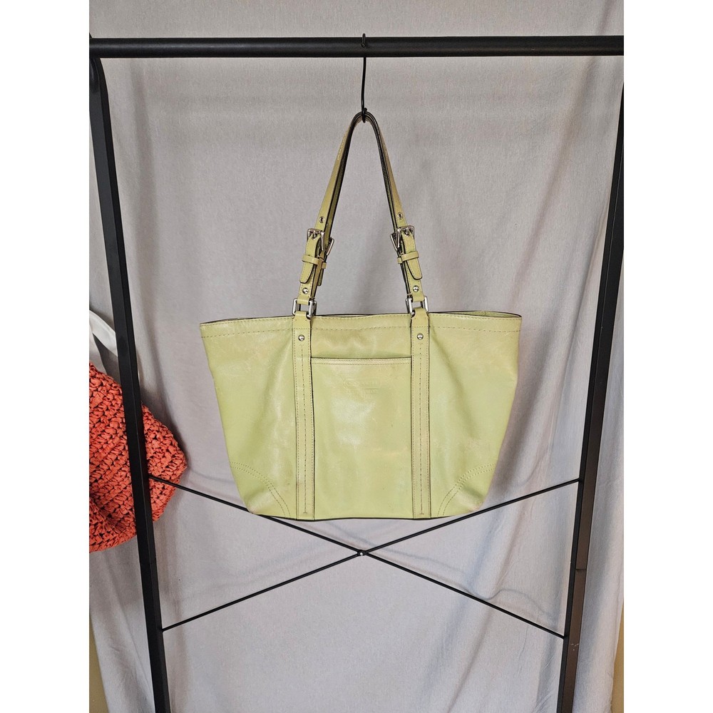 Coach Lime Green Leather East West Gallery Tote Handbag  