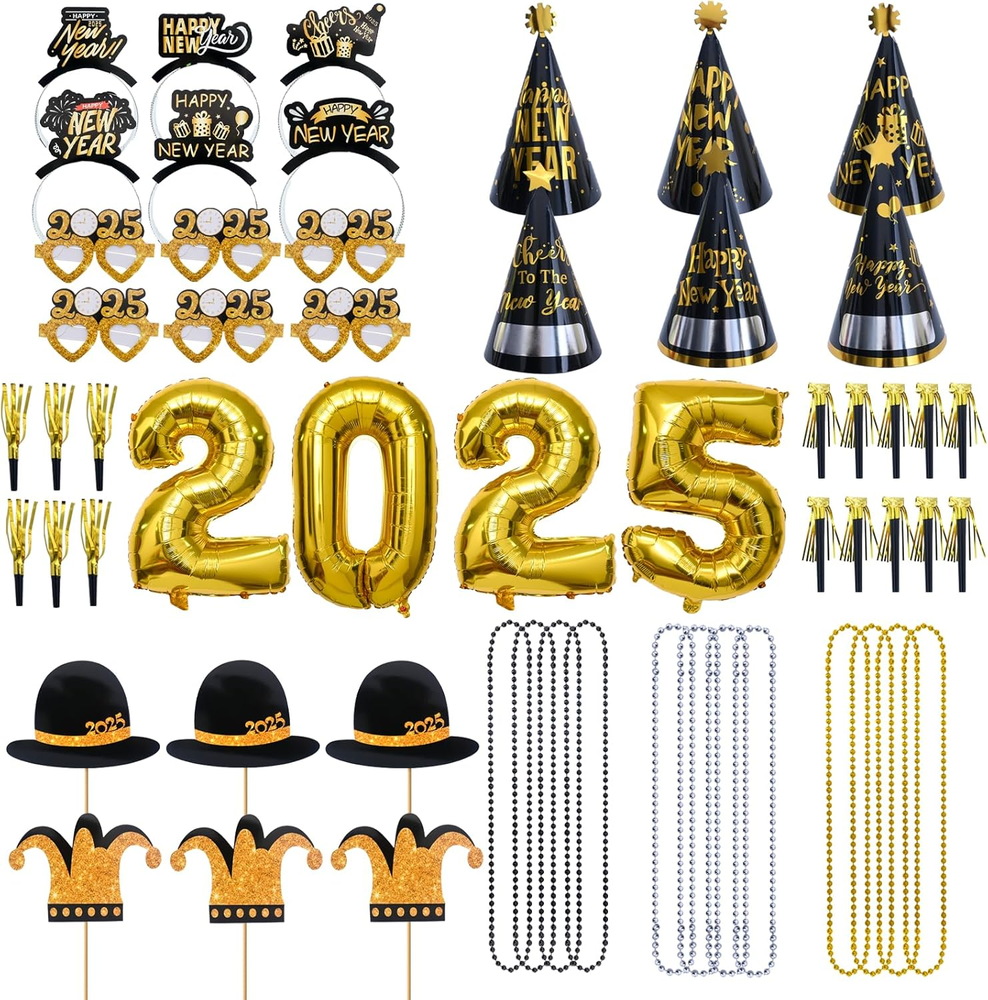 New Years Eve Party Supplies 2025 Serve 12, Happy New Year Decorations 56Pcs Inc-image