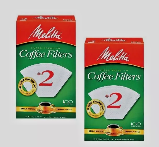 Melitta #2 Cone Coffee Filters 100ct White for Manual Drip Brewers