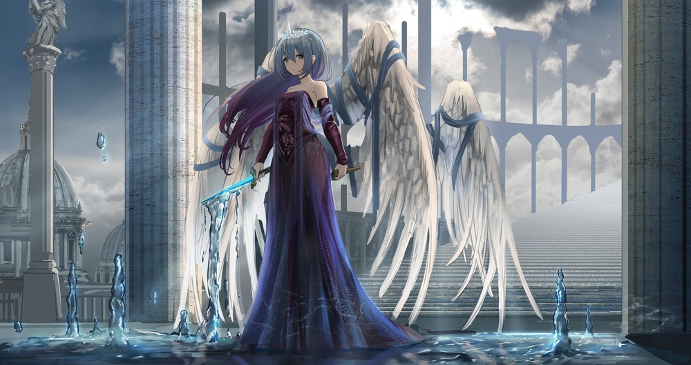 Anime Fantasy Girl with Wings Dress Playmat for Gaming or Desk