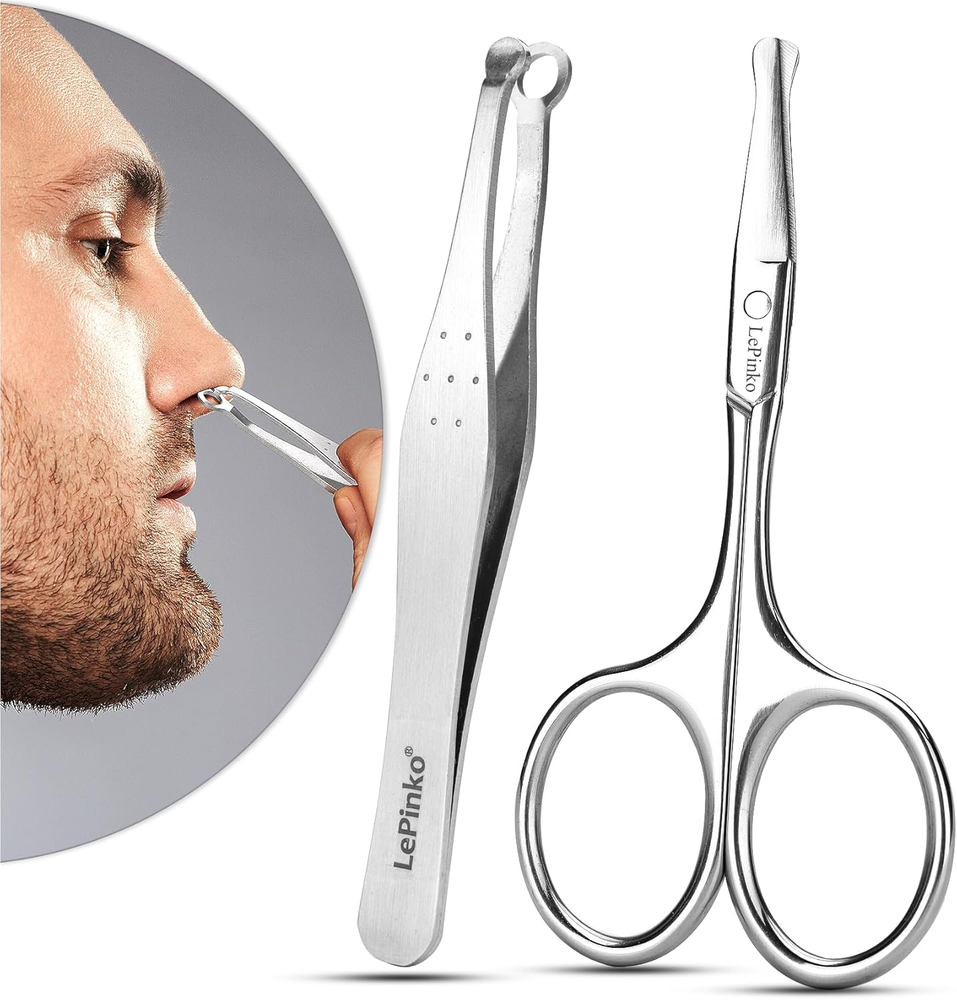Lepinko Nose Hair Trimmer for Men and Women - Small Scissors & Tweezers