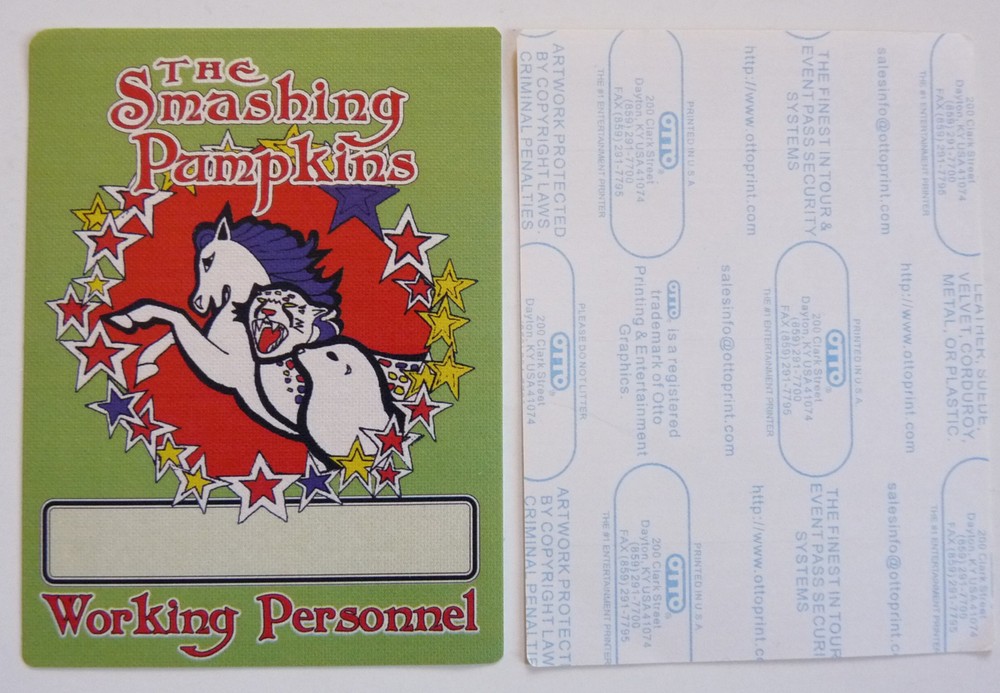 Smashing Pumpkins 2010 Tour Concert Green Working Access Backstage Pass D4