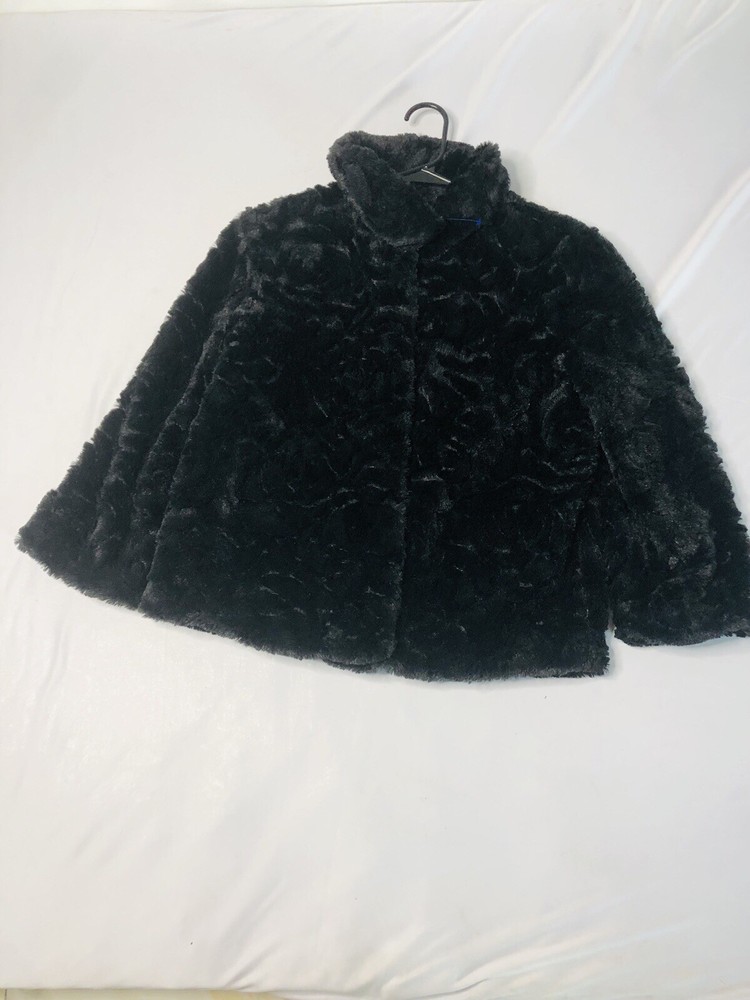 John Paul Richard Womens Medium Black Faux Fur Floral Collar Preppy Soft Jacket