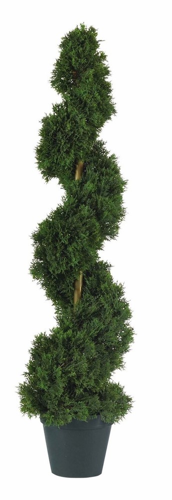 Silk Cedar Spiral Topiary Pair - All-Weather Outdoor Tree Decor