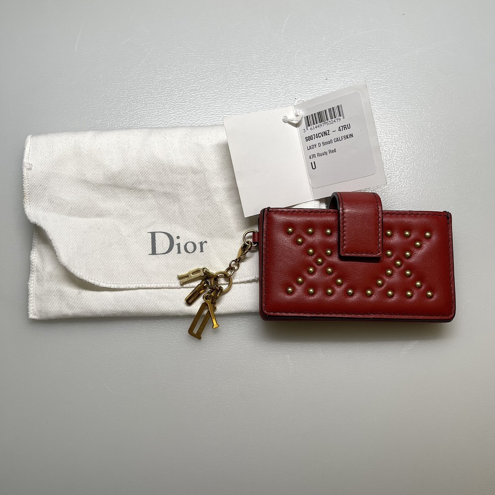 Dior Lambskin Studded Cannage Lady Dior 5 Card Holder in Red