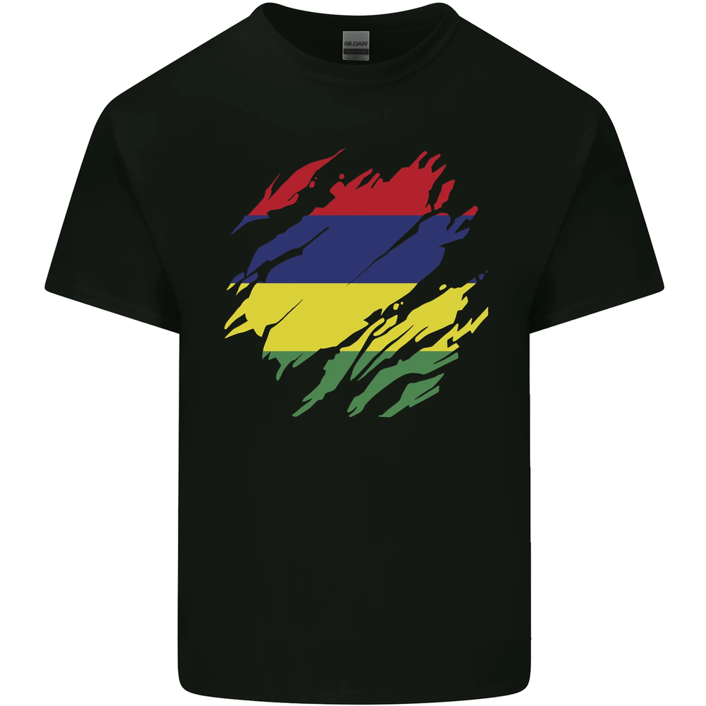 Torn Mauritius Flag Mauritians Day Football Mens Cotton T-Shirt Tee Top