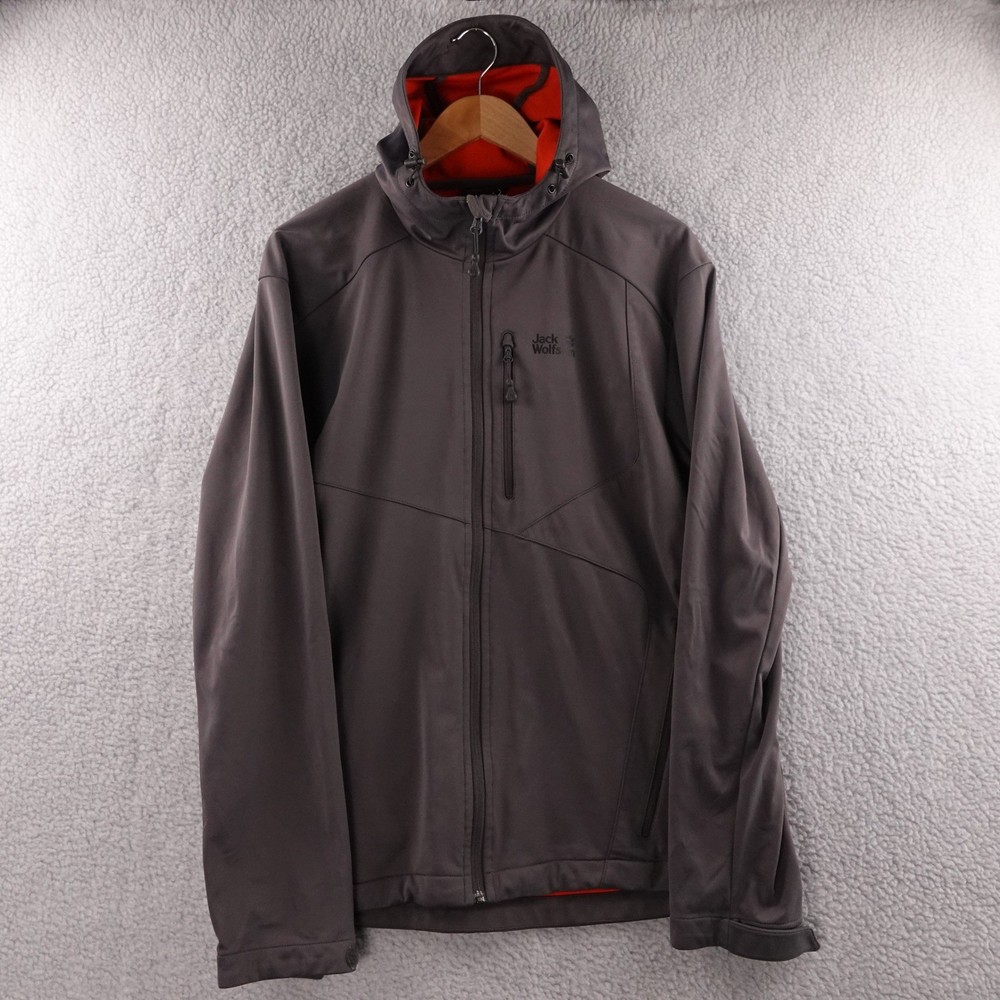 Jack Wolfskin Stormlock Hyproof Softshell Jacket Men's XL Gray Orange Hooded