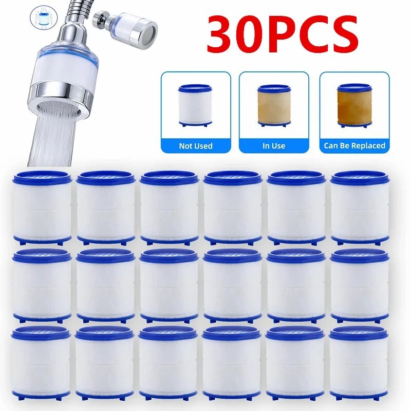 30PCS Faucet Filter Cartridge Kitchen & Bath Shower Tap Water Filter Clean Dual