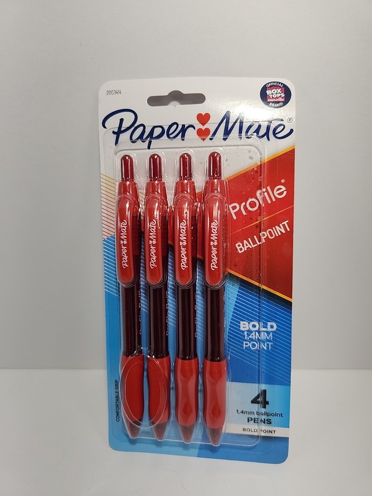 Paper Mate Ballpoint Profile Comfort Grip Bold 1.4mm Red 4 Pens Total