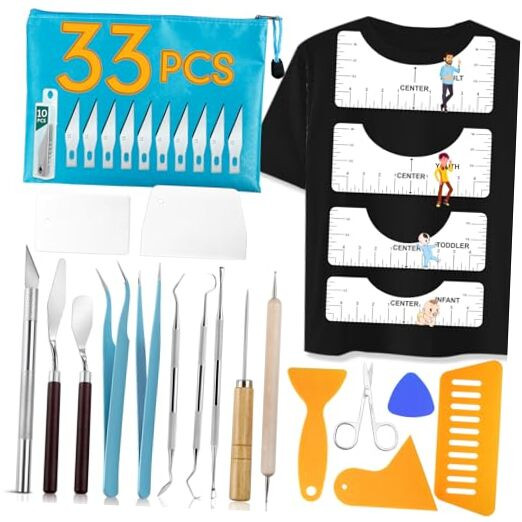 33pcs Vinyl Weeding Tools Kit with T-Shirt Ruler Guide for DIY Craft Projects