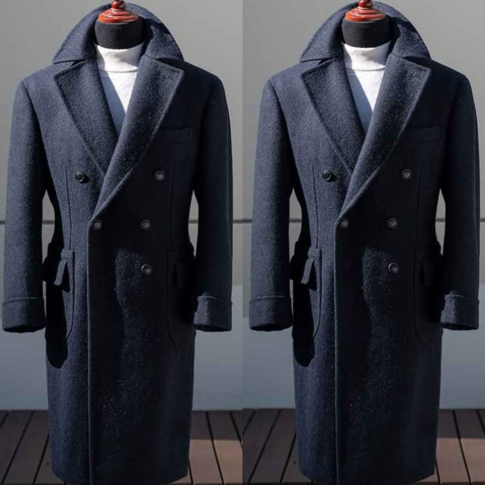 Black Men's Overcoat Suit Double Breasted Winter Warm Long Jacket Outdoor