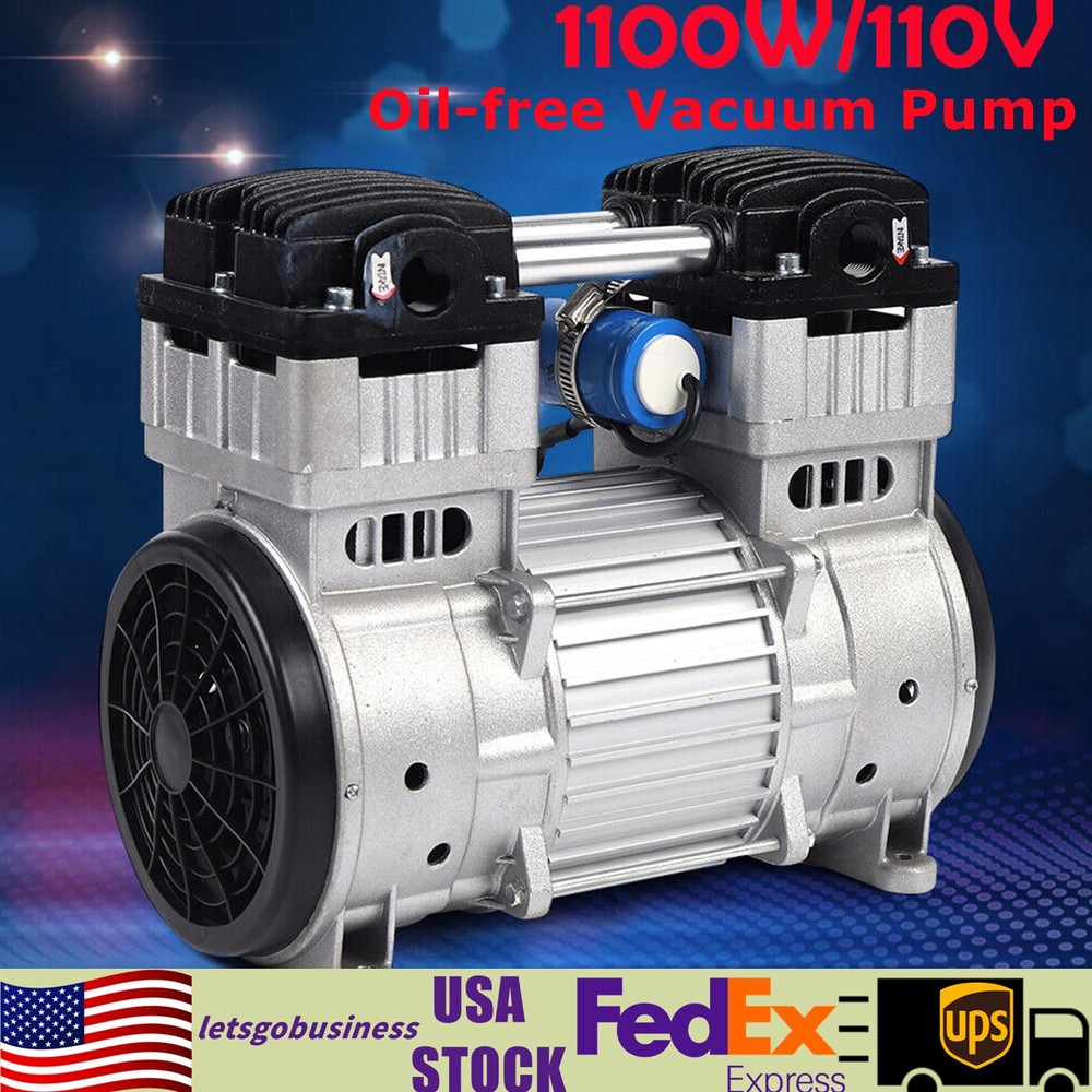 7CFM Oilless Vacuum Pump Industrial Air Compressor Oil Free Piston Pump 1100W US