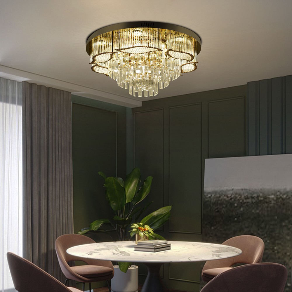 US Modern Crystal LED Ceiling Light Chandelier Flush Mount Lamp Lighting Fixture