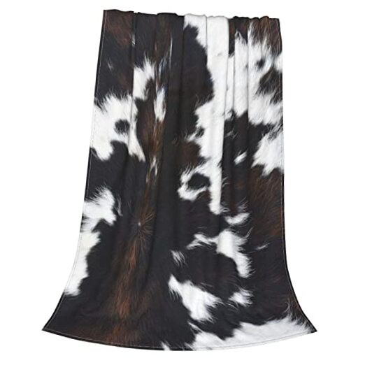 Cow Fleece Throw Blanket Soft Black White Cowhide Flannel Plush Lightweight