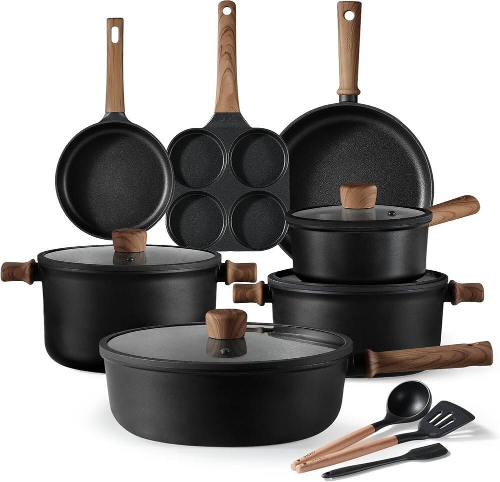 14PCS Nonstick Black Pots and Pans Set for Cooking