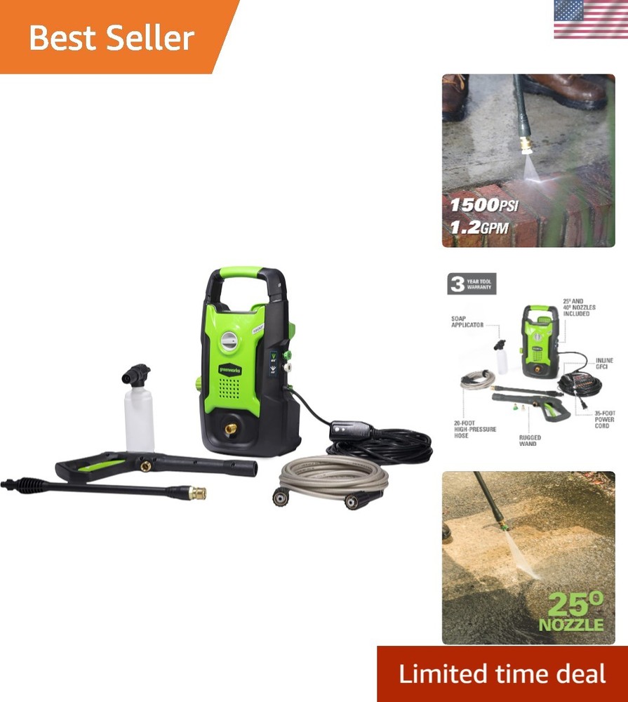 Compact 1500 PSI Pressure Washer - 1.2 GPM for Ultimate Cleaning Efficiency