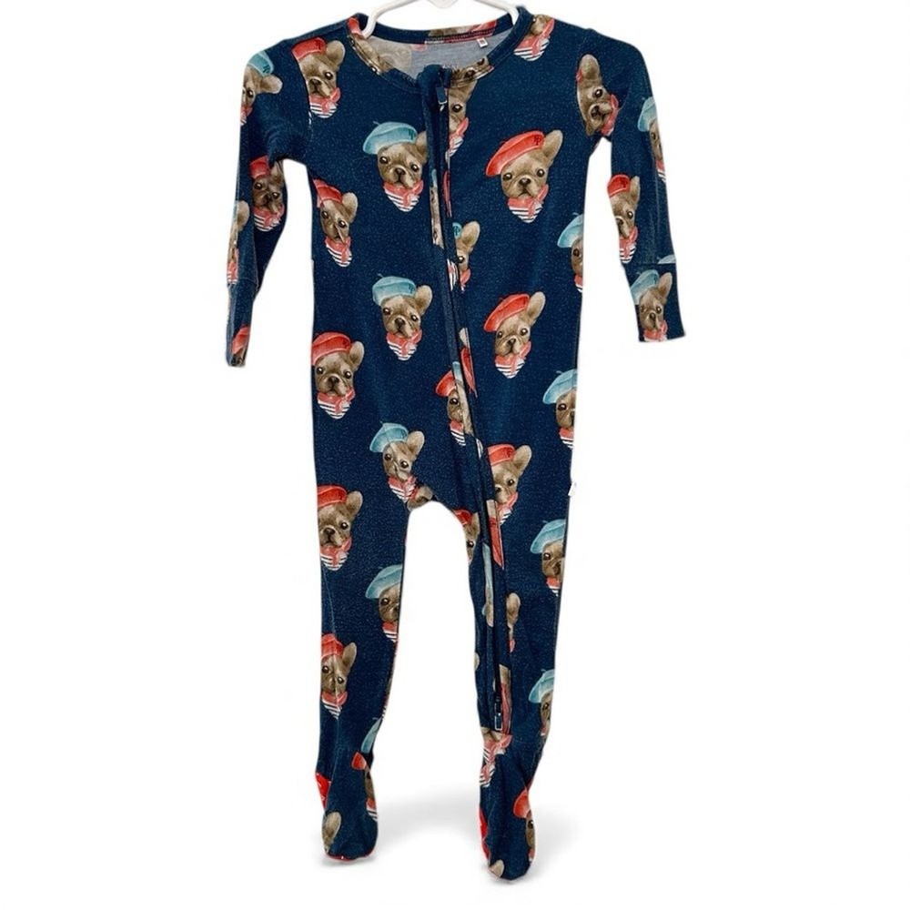 Posh Peanut Footie Pajamas Zippy Blue Dog French Bulldog Frenchie 9-12 month
