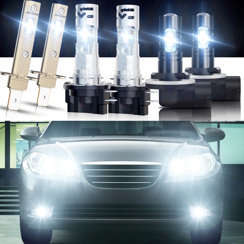 For Hyundai Elantra 2007-2010 Combo LED Headlight High Low+Fog Light Bulbs Kit