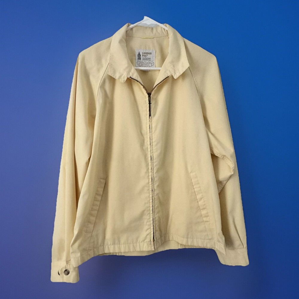 Vintage London Fog Pale Yellow Bomber Jacket Windbreaker Weatherwear Size 42 Long Classic Retro Style