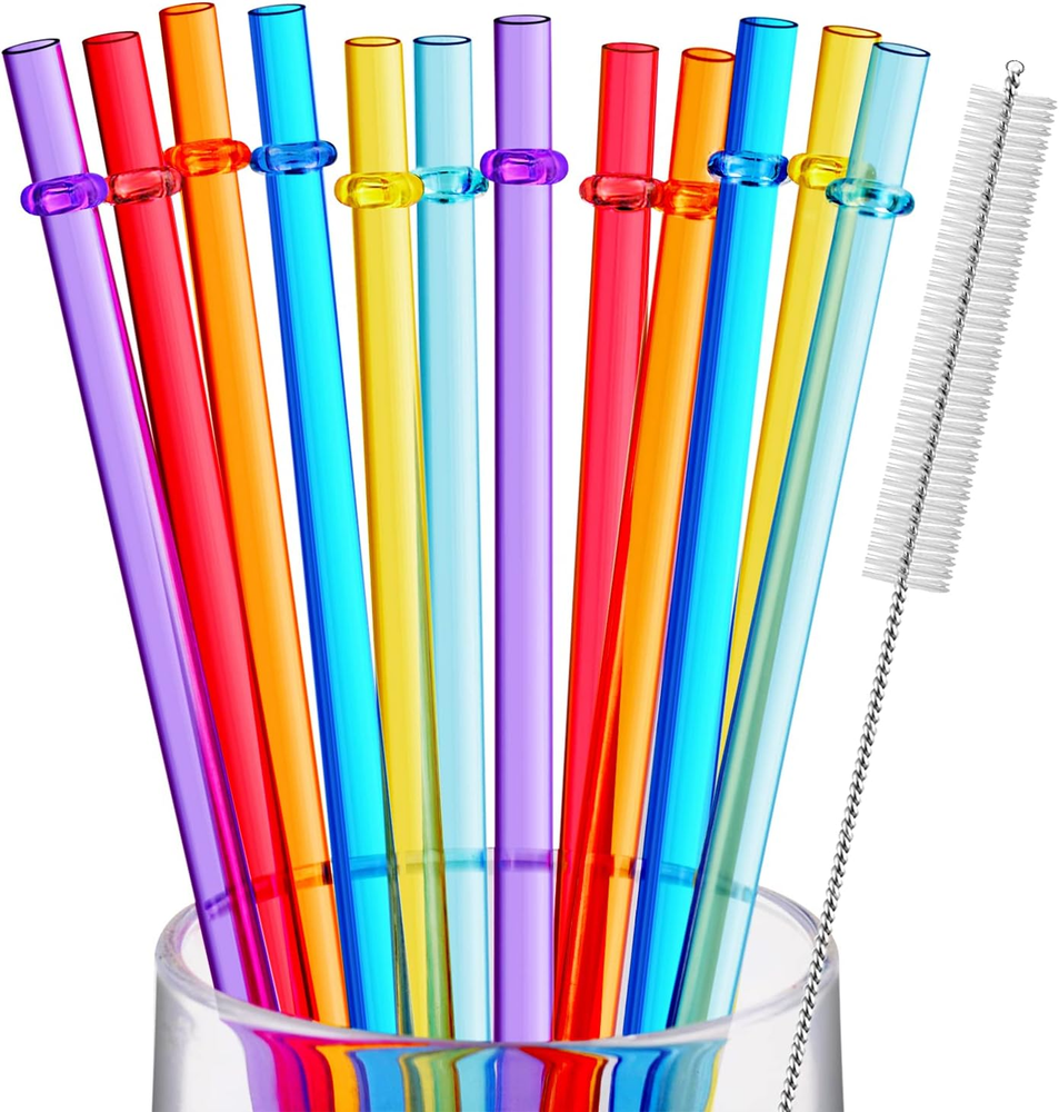 12 Pieces 11 Inches Reusable Plastic Straws for Tall Cups and Tumblers, BPA-Free