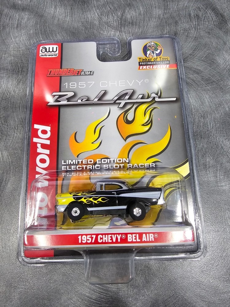 Auto World HO Scale Slot Car NIB 1957 Chevy Bel Air Limited Edition Yellow Flame
