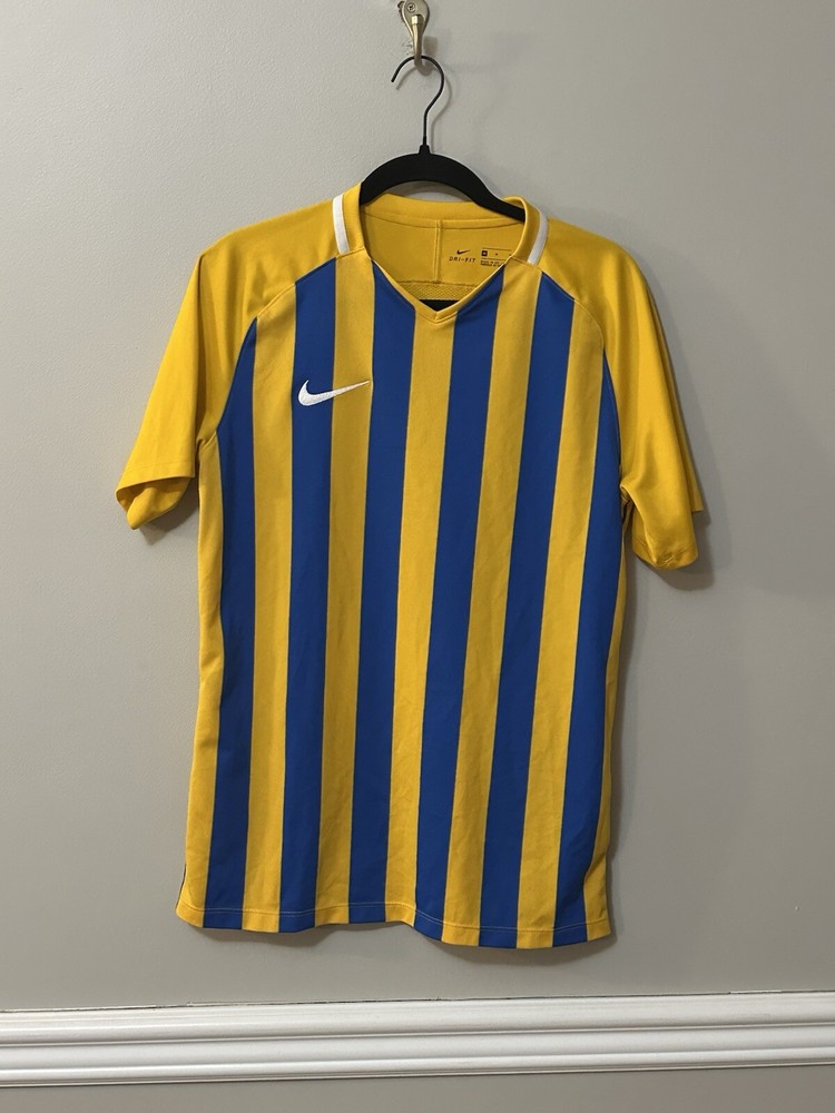 Nike Dri-FIT Striped Division Short Sleeve Soccer Jersey Gold/Blue Size Medium