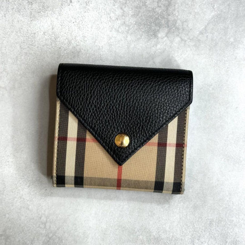 BURBERRY Nova Check Tri-fold Wallet in Beige Canvas & Leather 2846