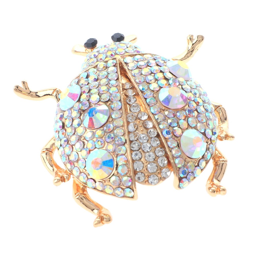 Gold Tone Metal Large Crystal Rhinestone Lady Bug Brooch P1515-GAB