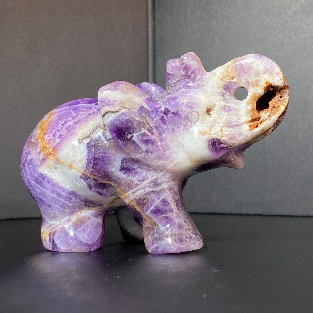 292G Natural Dream Amethyst Crystal Elephant Quartz Stone Carved Decor Healing