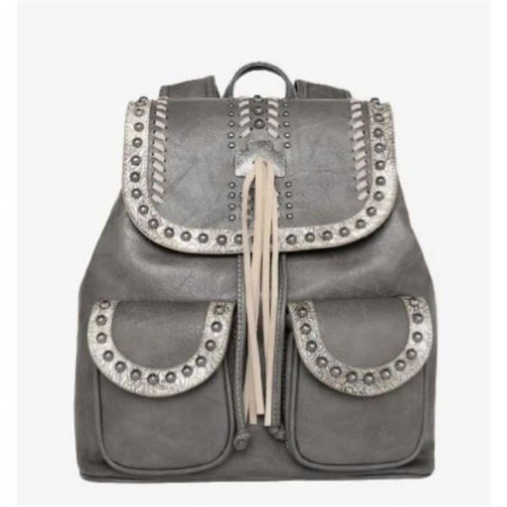 Montana West Gray Cross Tassel Backpack with Adjustable Straps and Snap Cinch