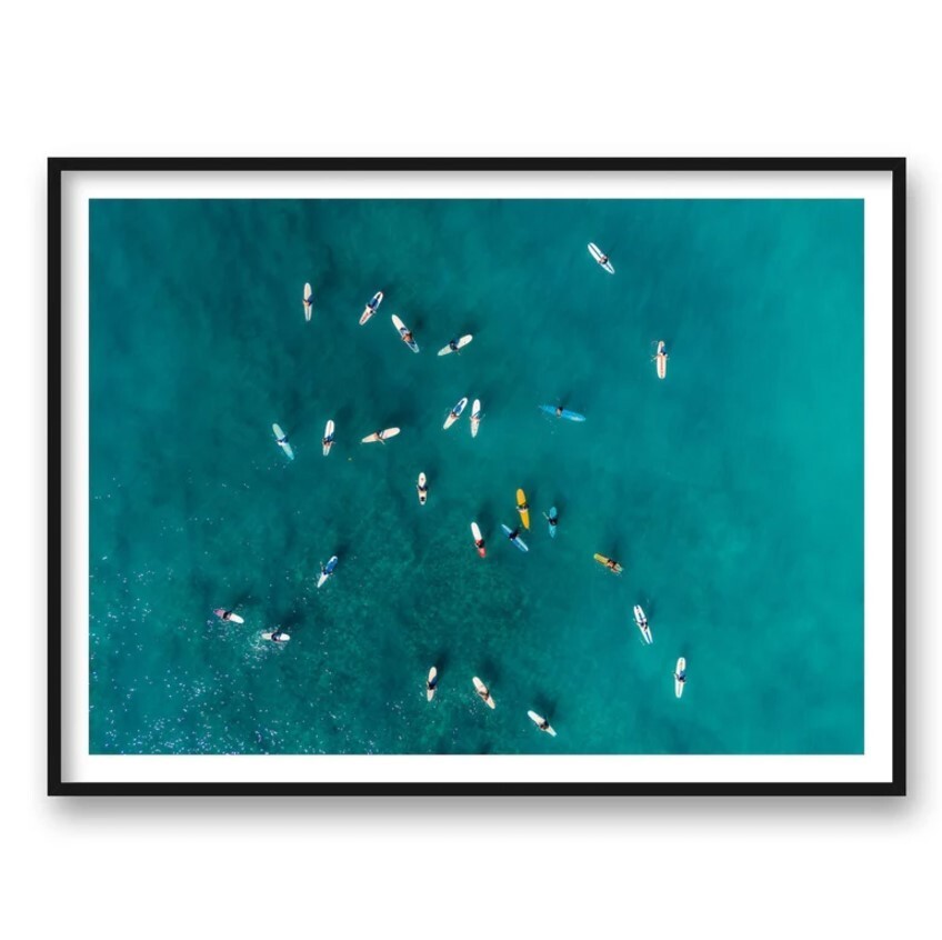 Ocean Print | Waikiki Surfers Art Print, Hawaii Ocean Beach wall art