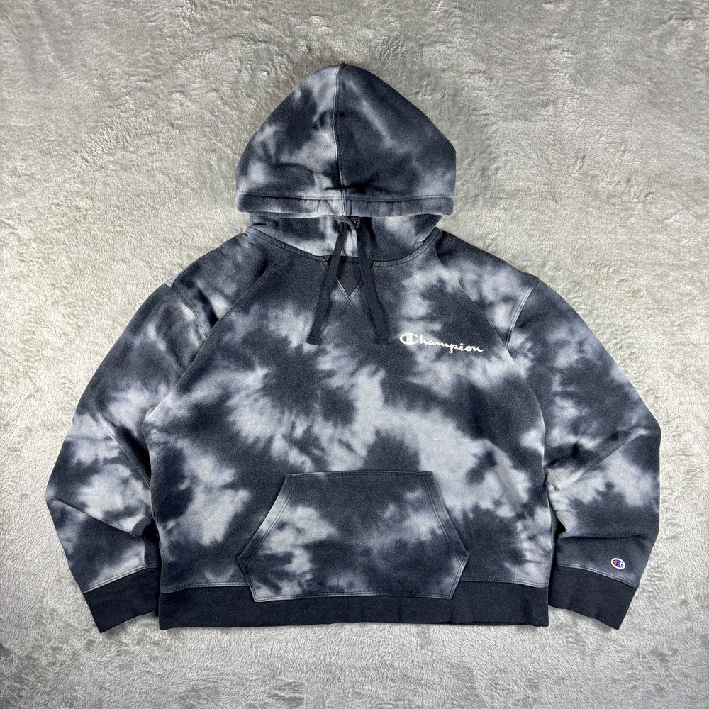 Champion Sweater Womens XL Gray Black Tie Dye Pullover Hoodie Sweatshirt Ladies