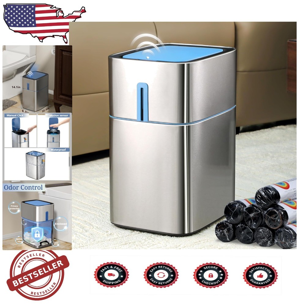 Elegant 3.5 Gallon Motion-Sensor Garbage Can - Stainless Steel with Odor Control