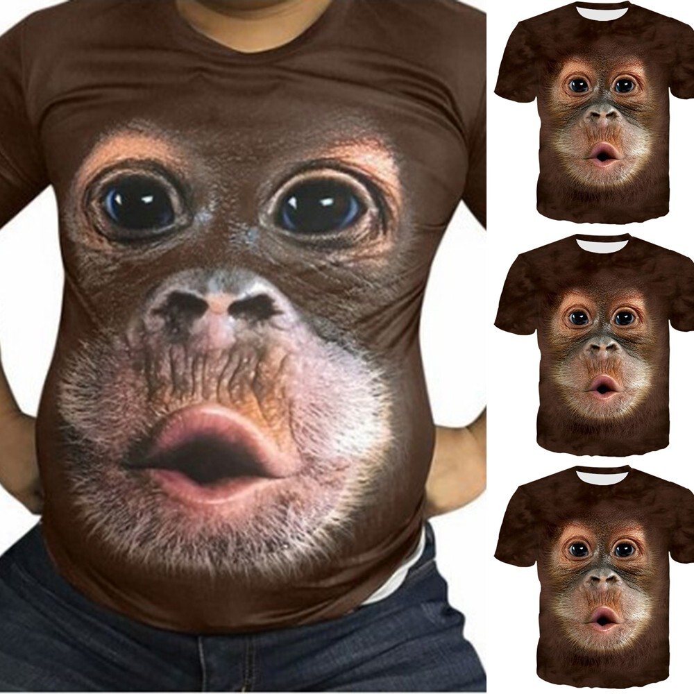 Summer 3D Monkey-Face Gorilla T-Shirt Orangutan Cosplay Short-Sleeve Shirt Funny