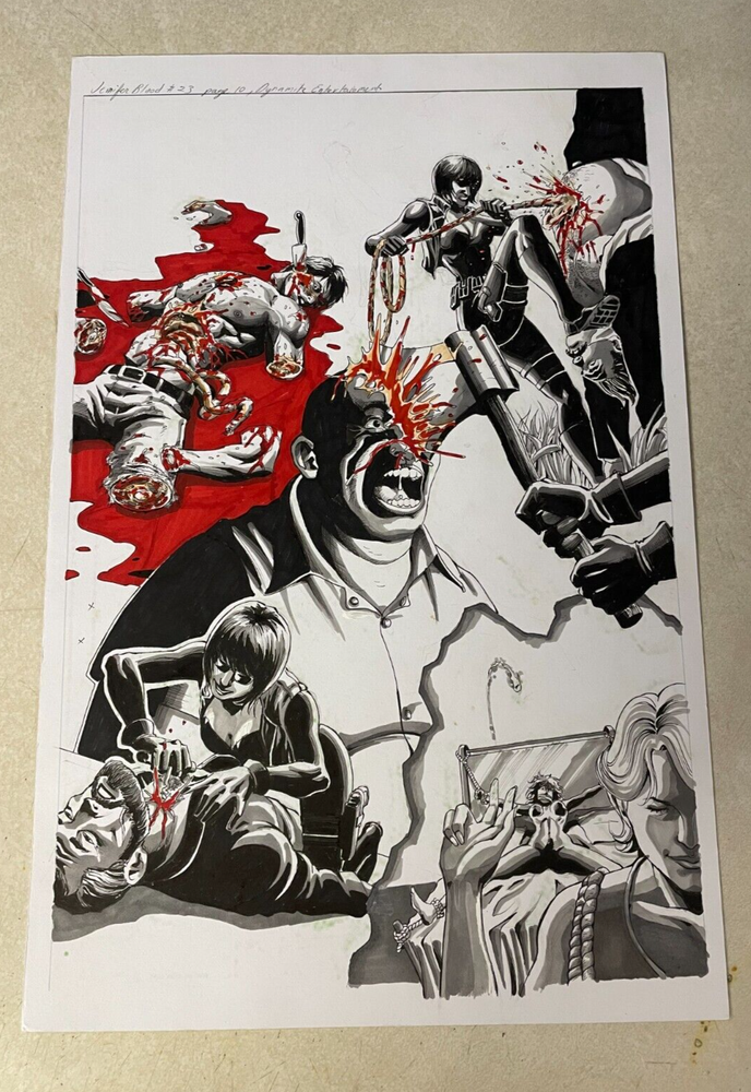JENNIFER BLOOD #23 original art VIOLENCE GRAPHIC AXE TO HEAD KNIFE TO FACE STAB