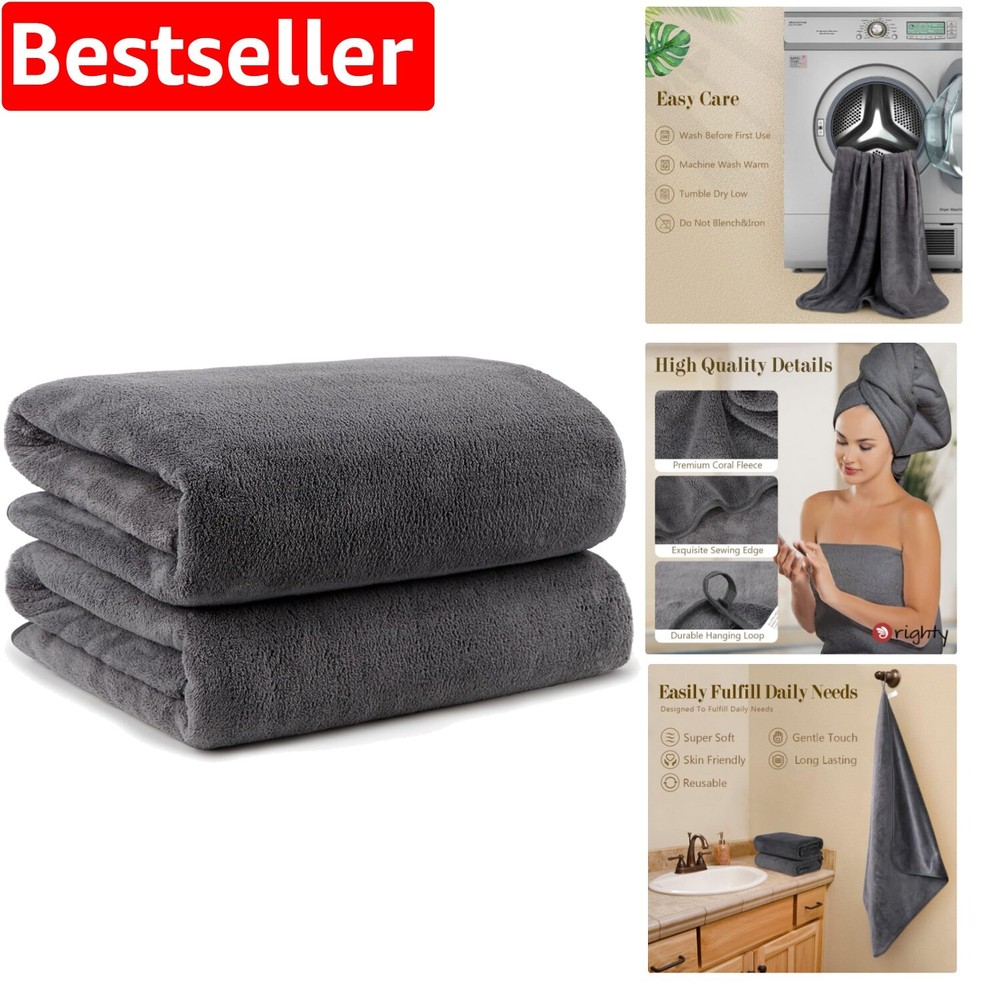 Elegant Grey 2-Pack Microfiber Bath Towels 27x54 Inches - Soft Durable Machine Washable