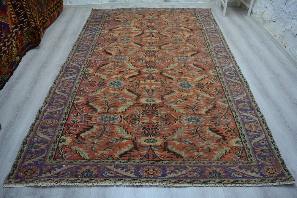 Antique Multicolor Oriental Handmade Rug, 5.9x9.7ft, Turkish Living Room Rug,