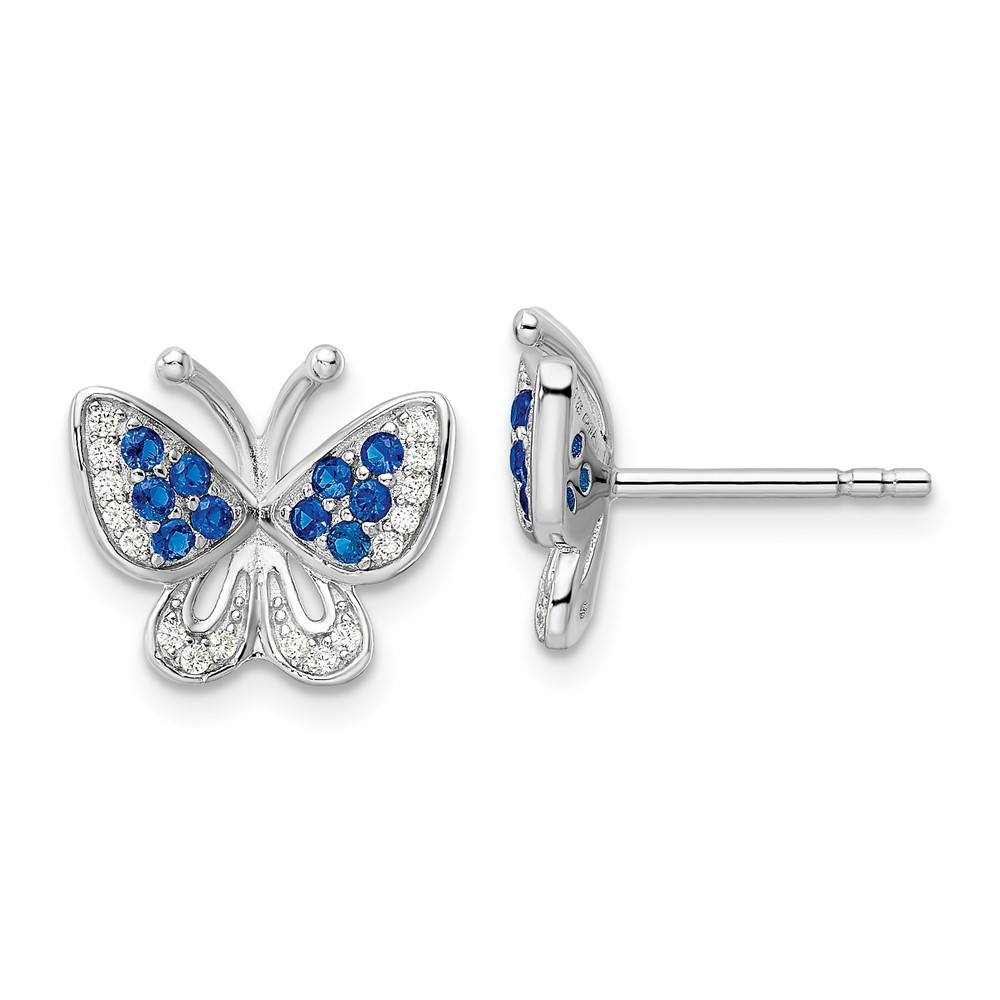Sterling Silver Blue & White Cubic Zirconia Butterfly Post Stud Earrings 2.07gm