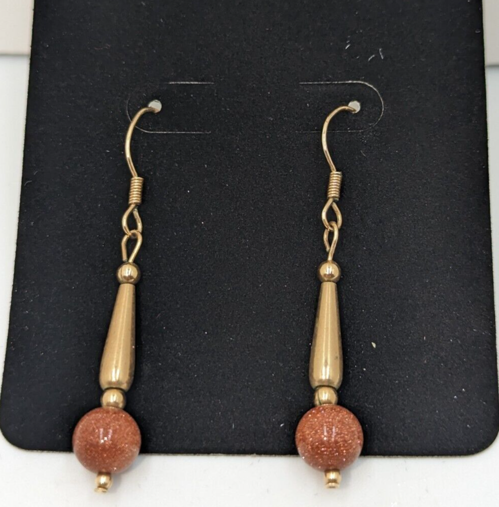 VTG Handcrafted Goldstone & 14K Gold Filled Beads & Ear Wires Beautiful!