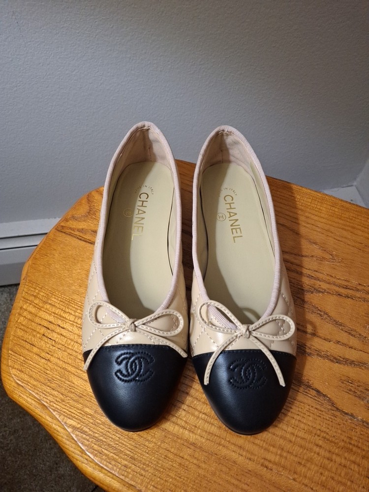 Chanel Canvas Lambskin Quilted CC Cap Toe Ballerina Flats EU 39 US 8.5
