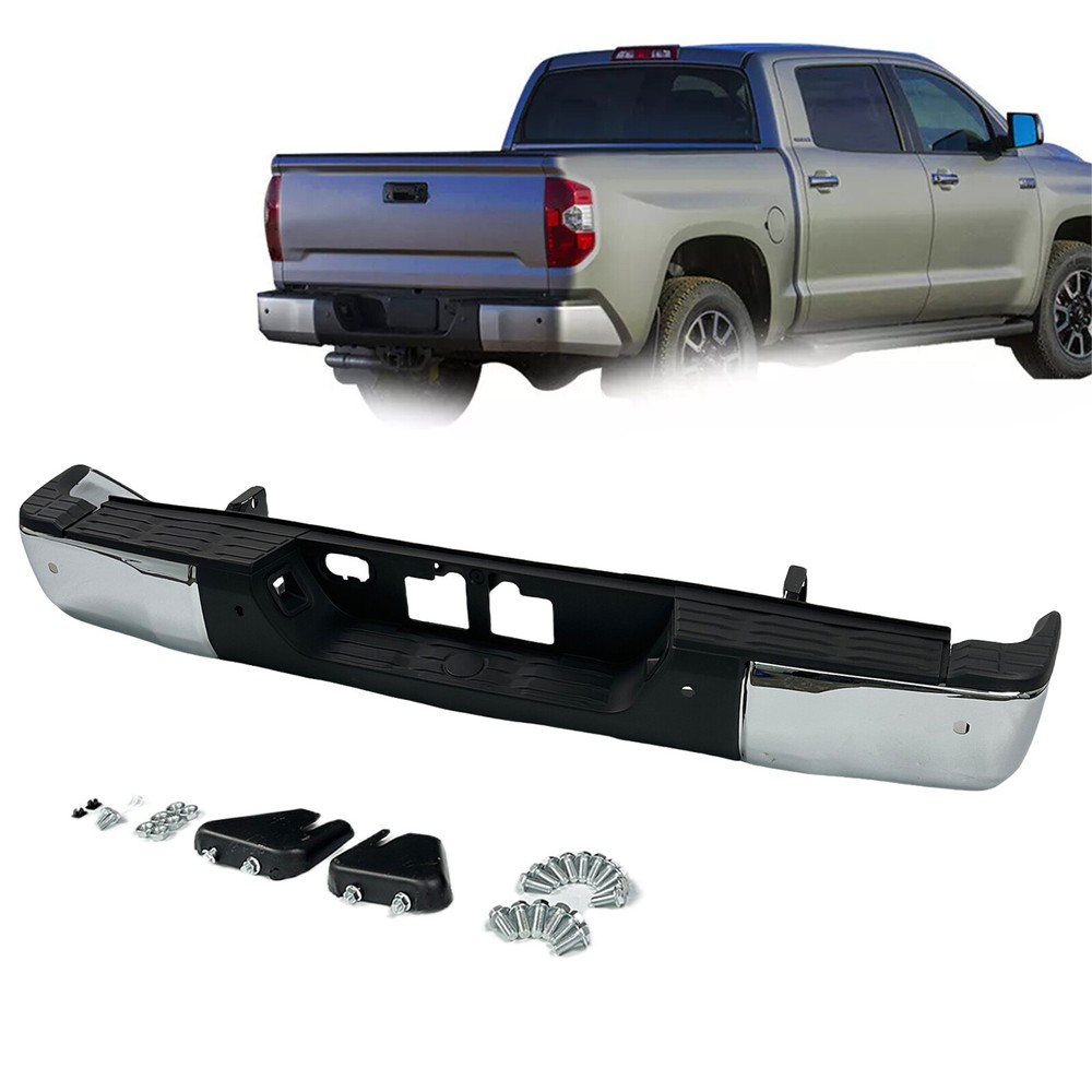Chrome Rear Step Bumper Assembly Set for 2014-2021 Toyota Tundra w/ Park Assist