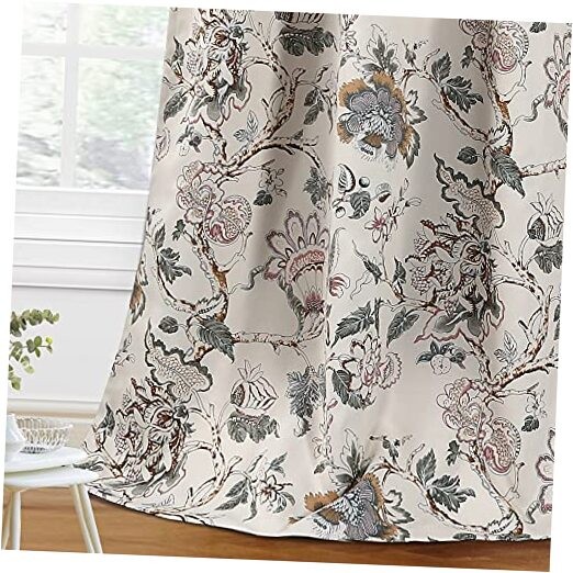 Blackout Curtains 84 Inch Length Sage Brown Floral 2 Panels 52W x 84L