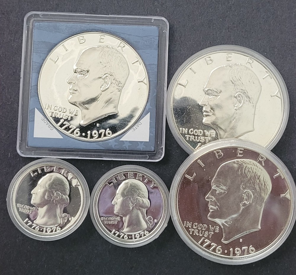 3-40% Silver PR 1776-1976 S 1$ EISENHOWER PLUS 2-40% Silver Washington Quarters